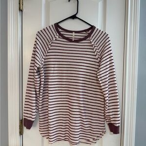 Striped Long Sleeve Blouse - Burgundy and White